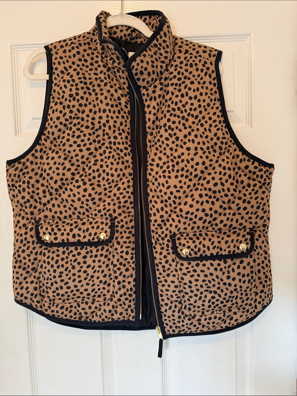 Women’s Tan and Black Leopard Print Puffer Vest